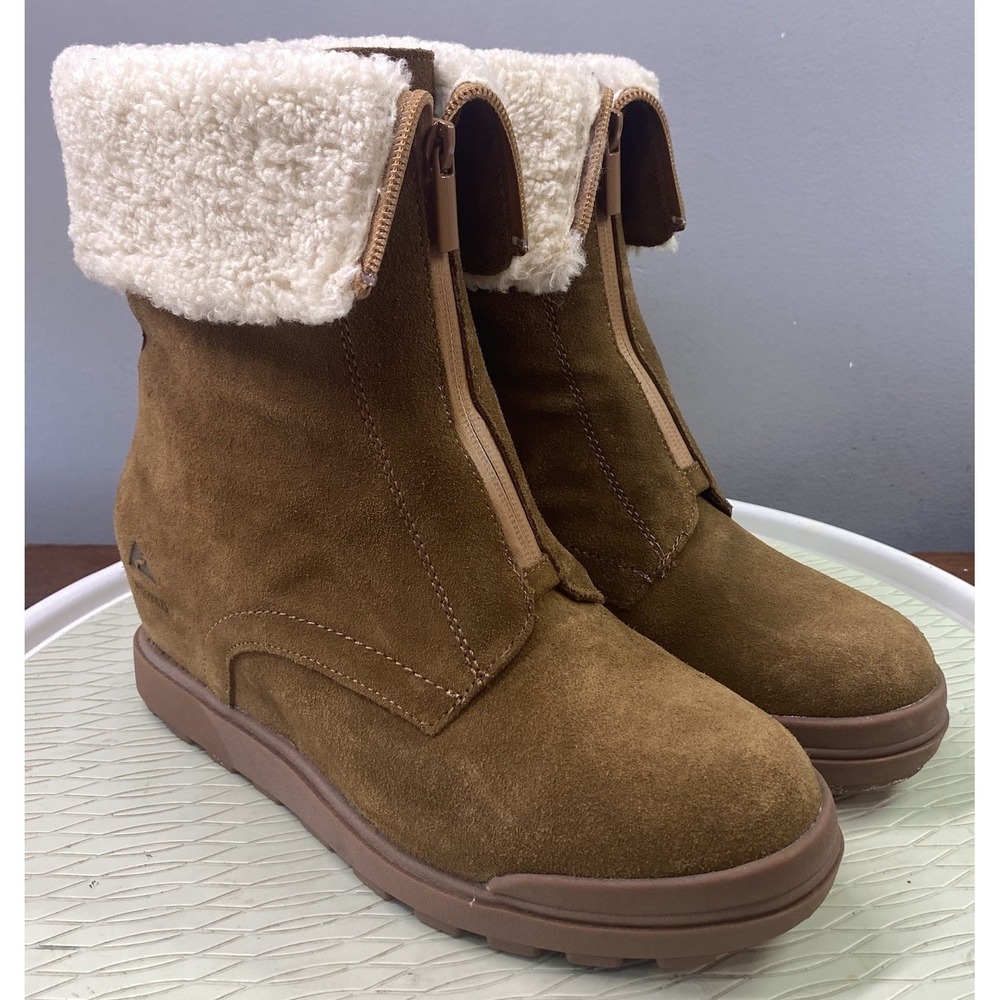 Ozark Trail Women Leather Wedge Winter Ski Boot Waterproof Hidden Heel Brown  10